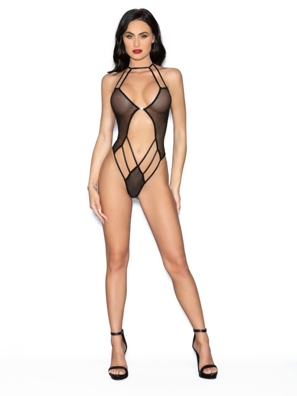 Escante Black Jeweled Front‑Back Teddy – One Size